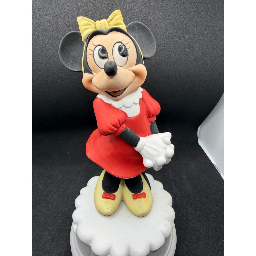 Disney Minnie Mouse Musical Figurine Red Dress Vintage‎ Music Box Good Condition